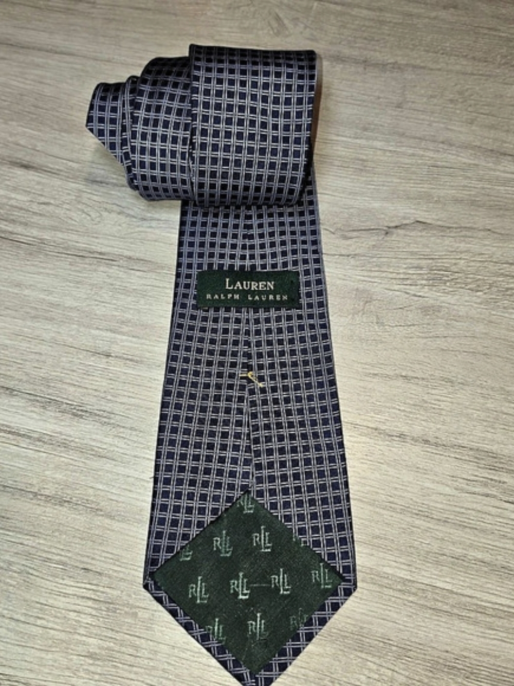 Vintage Lauren Ralph Lauren Silk Necktie Men's Navy And Blue Check Pattern